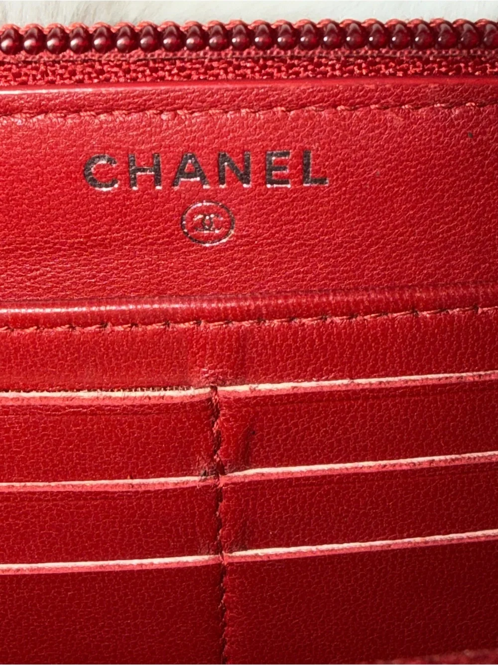 CHANEL Red Quilted Caviar Leather Leboy Zip Wallet- GOOD CONDITION